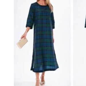 NEW Tuckernuck Velvet Trimmed Black Watch Jamie plaid Maxi dress SIZ XL